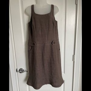 Akris Punto Womens Dress Brown Linen Pockets Lined Sleeveless Summer 12 Cute!!